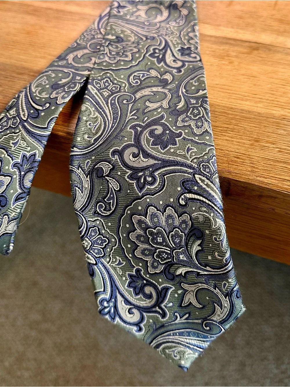Jos. A. Bank Paisley Silk Tie in Sage Green, Navy, and Cream